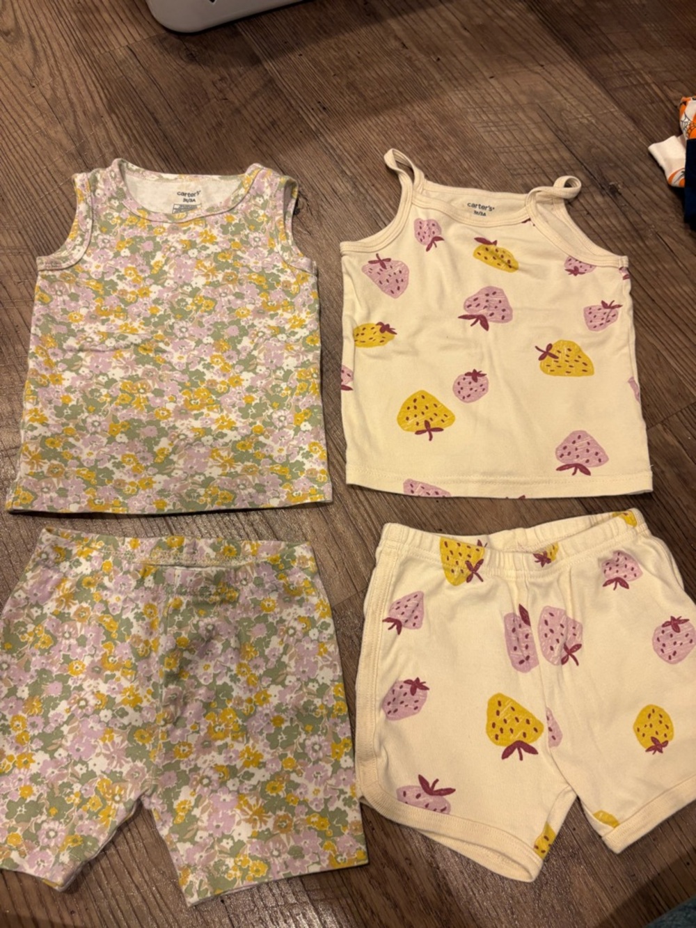 Carter's Yellow & Lavender Strawberry Floral Pajama Set - 2pc Tank & Shorts